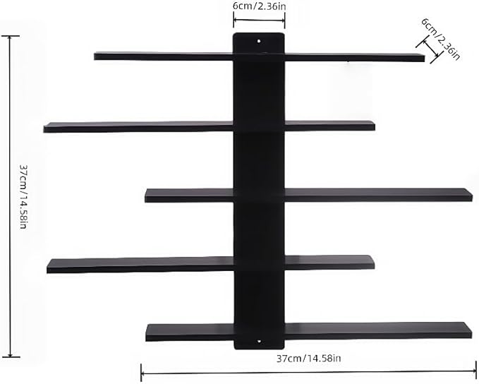 5-Tier Floating Wall Mounted Shelves, Wall Display Storage Shelf for Anime Figurines, Dolls, Plants & Statues, Decorative Organizer for Bedroom, Living Room, Study, Kids Room(Black)