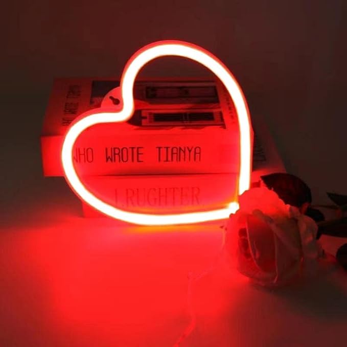 Red Heart Neon Sign, Battery Operated or USB Powered Neon Heart Lights for Valentines Day Decoration, Valentines Gifts for Wife Wedding Proposal Anniversary Mother's Day Girls’ Room Table Wall Decor
