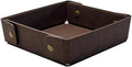 PU Leather Valet Tray Foldable Leather Jewelry Storage Case Catchall Travel Dish Plate Dark Brown Necklace Pendant Organizer Holder Container for Men Women Desk Bedside Drawers
