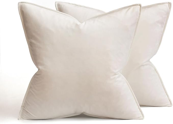 MIULEE Cream White Velvet Throw Pillow Covers 16x16 Soft Decorative Solid Square Cushion Cases Pack of 2 Modern Luxury Home Decor for Couch, Sofa, Bedroom