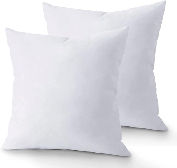 QUBA LINEN Throw Pillow Inserts (Set of 2, White), 16x16 Inches - Premium Cushion Fillers for Sofa, Bed, and Home Décor (16x16 Inch (Pack of 2))