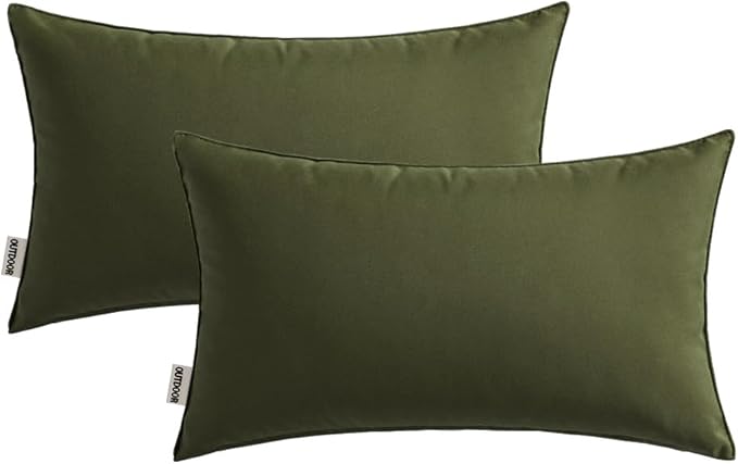 MIULEE Pack of 2 Decorative Outdoor Waterproof Pillow Covers Rectangular Garden Cushion Sham Throw Pillowcase Summer Shell for Spring Patio Tent Couch 12x20 Inch Olive