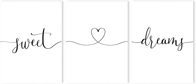 Sweet Dreams Wall Art Above Bed: Set of 3 Modern Master Bedroom Signs for Couples, Rustic Farmhouse Hanging Plaques Aesthetic Minimalist Guest Room Decor, 12x16 Inch