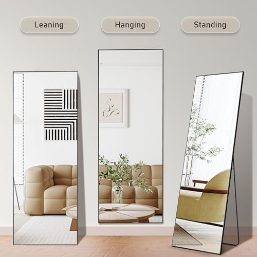 OLIXIS Full Length Mirror for Bedroom, 58"x19" Full Body Mirror with Stand, Hanging or Leaning for Wall, Aluminum Alloy Thin Frame Floor Standing for Living Room, Long, Black