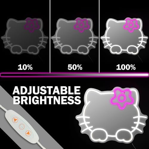 Anime Hello Kit Mirror Neon sign Dimmable Led Neon Mirror Sign for Dresser indoor Room Decor Cat Wall Neon Light Up Sign Bedroom Wall Gifts