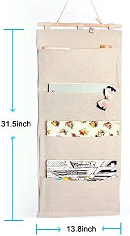 Co-link Linen/Cotton Fabric Wall Door Cloth Hanging Storage Pockets Books Organizational Back to School Office Bedroom kitchen rectangle Home Organizer Gift (4 Pockets)