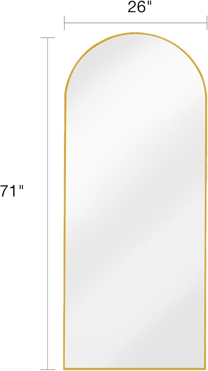 71x28 Inch Arched Floor Mirror - Full Length Gold Standing Mirror for Bedroom, Living Room, Dressing - Tall Leaner Mirror with Arch Design, Wall or Free-Standing Decor