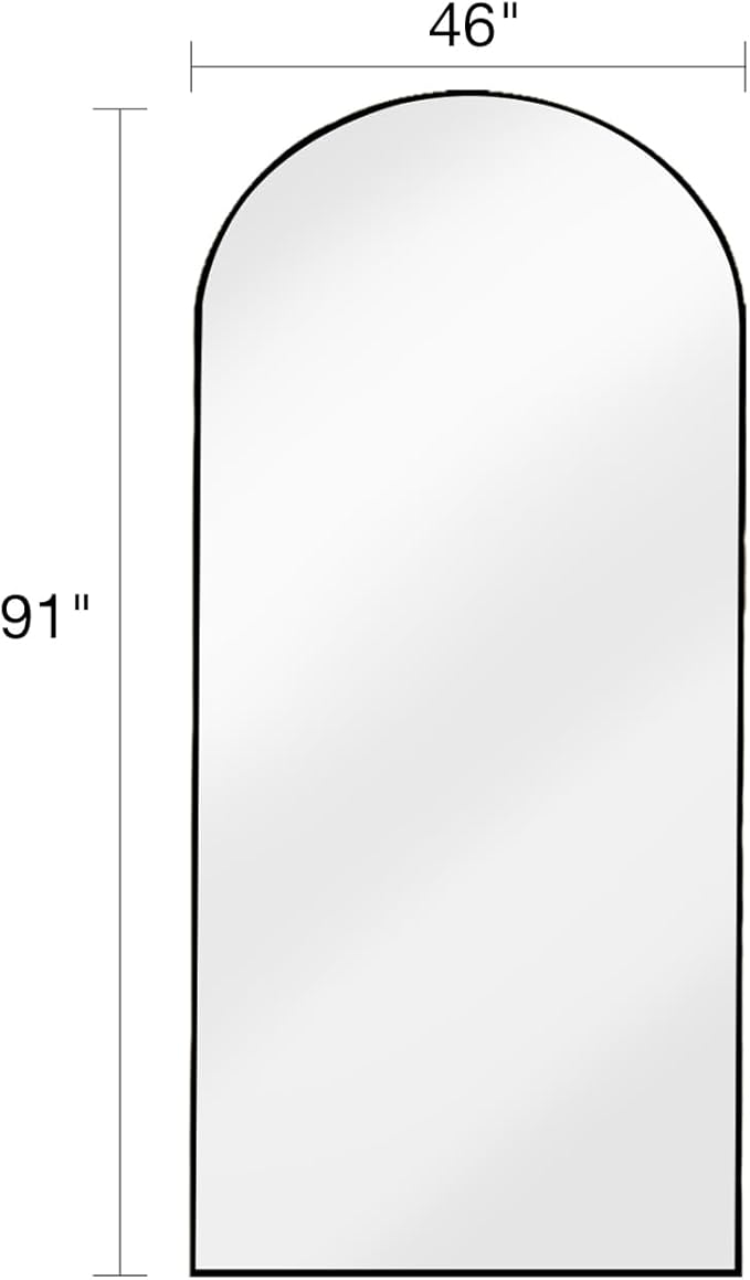 Full Length Floor Mirror, 91x46 Inch Oversized Arched Standing Mirror in Black for Bedroom, Living Room, Dressing Room - Elegant Freestanding Leaning Mirror Decor