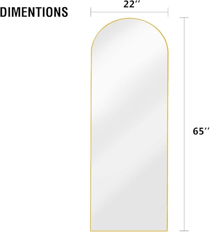 OGCAU Full Length Mirror, 65"x22" Arched Full Body Mirror, Hanging, Leaning or Standing, Wall Mounted for Bedroom Living Room, Gold