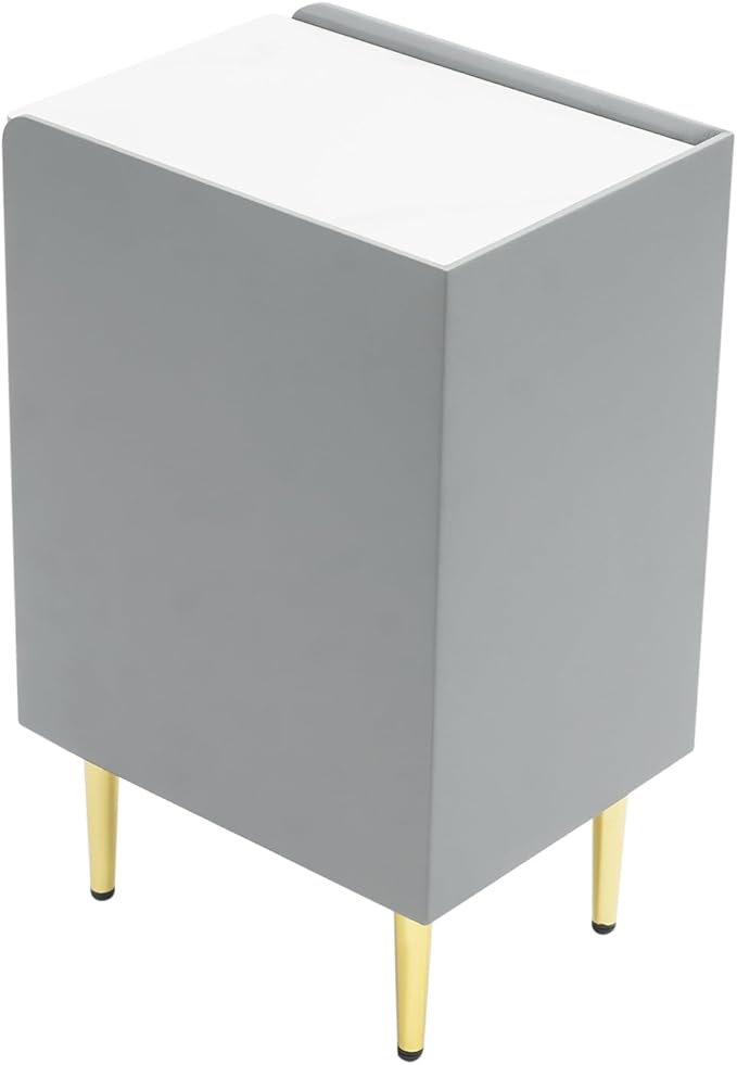 Narrow Nightstand with 3 Drawers, Narrow Side Table End Table Leather Bedside Cabinet Slim Storage Bedside Table for Small Space Bedroom Living Room Dormitories (Grey)