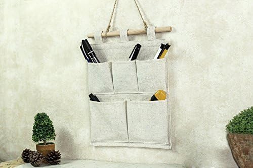Co-link Linen/Cotton Fabric 5 Pockets Wall Door Closet Hanging Storage Bag Organizer,13.8" Wx 17.7" H (5 Pockets-Beige White)