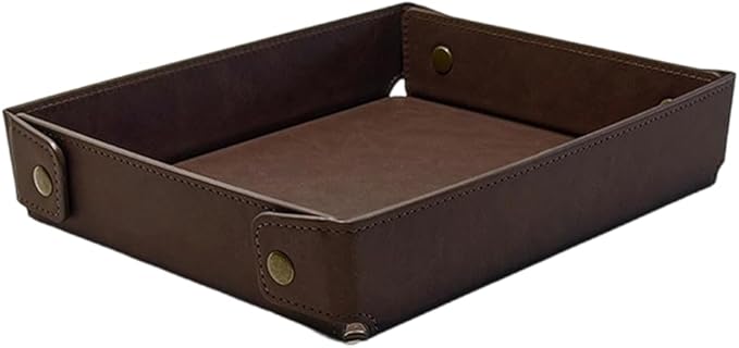 Foldable PU Leather Valet Tray Catchall Travel Dish Plate Dark Brown Leather Jewelry Storage Case Necklace Pendant Organizer Holder Container for Men Women Desk Bedside Drawers