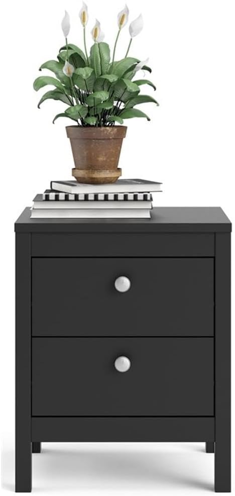Pemberly Row Contemporary 2 Drawer Nightstand, Black Matte Finish, 17.17" W x 15.12" D x 21.3" H, Engineered Wood, Modern Traditional Style, Bedroom Bedside Storage, Scandinavian Design