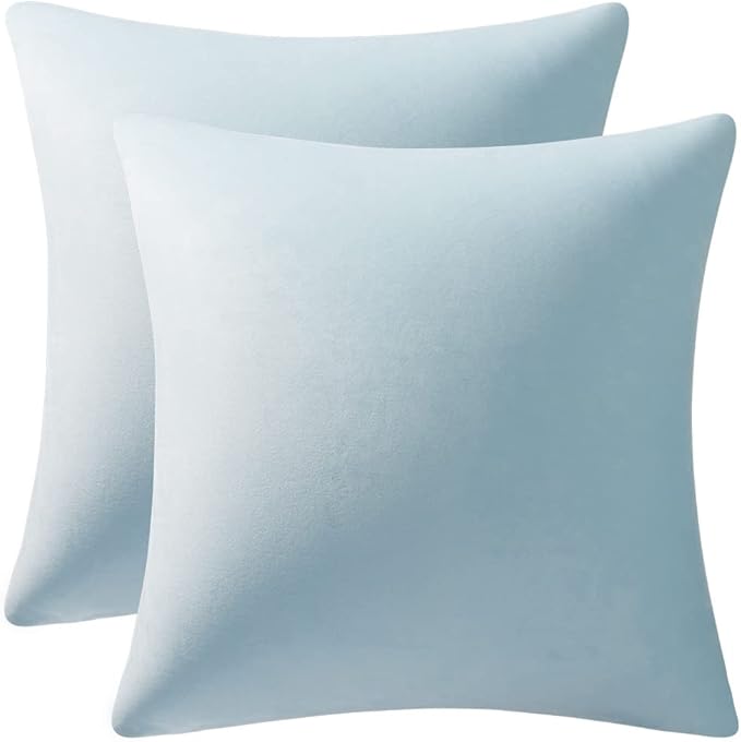 DEZENE Euro Sham Covers 26x26 Light-Blue: Pack of 2 Cozy Soft Velvet Square Modern Luxury Decorative Throw Pillow Cases for Sofa Couch Living Room Bed Home Decor