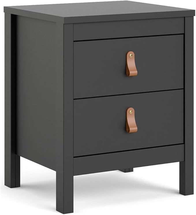 Pemberly Row Contemporary 2 Drawer Nightstand, Black Matte Finish, 17.17" W x 15.12" D x 21.3" H, Engineered Wood, Modern Traditional Style, Bedroom Bedside Storage, Scandinavian Design