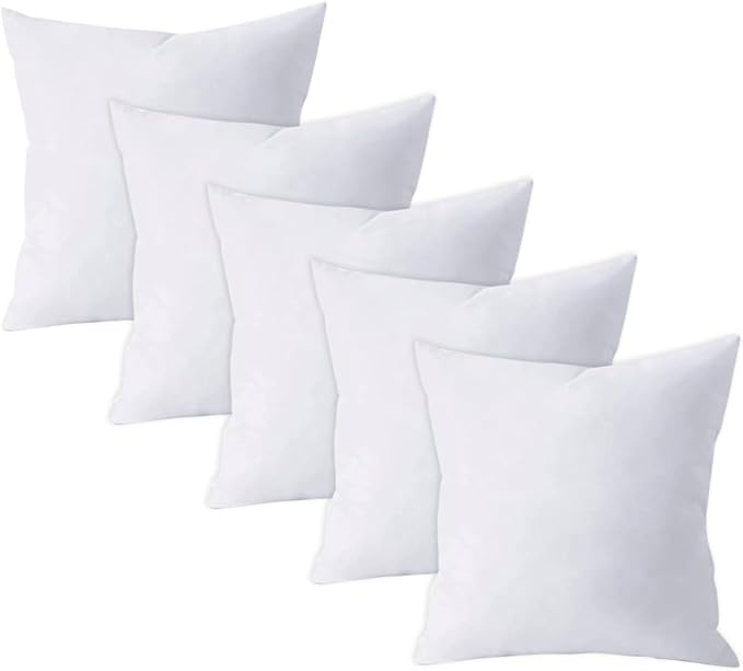 QUBA LINEN Throw Pillow Inserts (Set of 5, White), 18x18 Inches - Premium Cushion Fillers for Sofa, Bed, and Home Décor (18x18 Inch (Pack of 5))