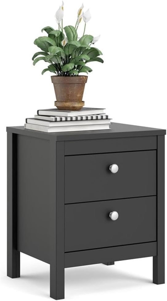 Pemberly Row Contemporary 2 Drawer Nightstand, Black Matte Finish, 17.17" W x 15.12" D x 21.3" H, Engineered Wood, Modern Traditional Style, Bedroom Bedside Storage, Scandinavian Design