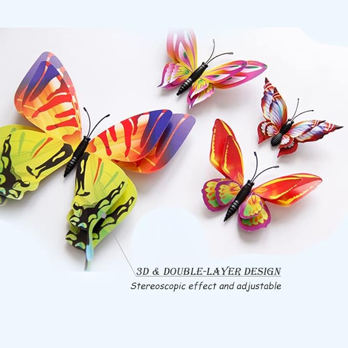 Butterfly Wall Decor 24/48 PCS, 3D Butterflies Stickers for Party Decorations with Magnets(Multiple Colour, 48)