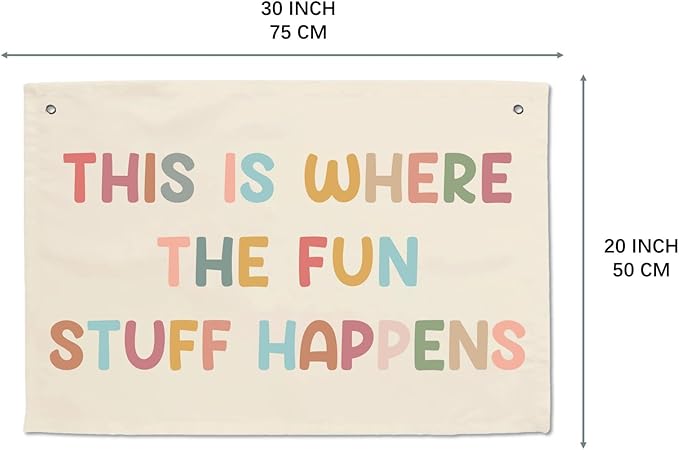 Girls Bedroom Hanging Banners Playroom Decor Boho Classroom Banner Kids Toddler Nursery Sign This Is Where The Fun Stuff Happens Play Room Signs Tapestry Wall Art