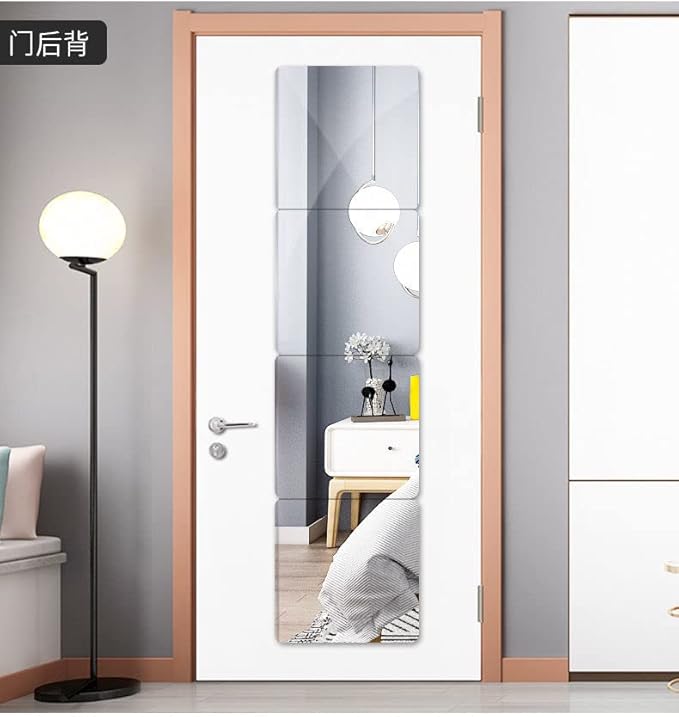 Wall Mirror Full Length, on Door Mirrors, Cheap Mirror Acrylic, shatterproof Gym Mirrors for Home Gym, 8"X8"-4 Pcs, Workout Non Glass Mirrors for Bedroom, Over Door Mirror Kids
