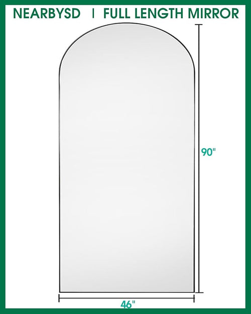 ALU-4690 Arched Full Length Mirror 90"x46" Full Body Floor Mirror Standing Hanging or Leaning Wall, Arch Wall Mirror with Stand Aluminum Alloy Frame for Bedroom Cloakroom Black