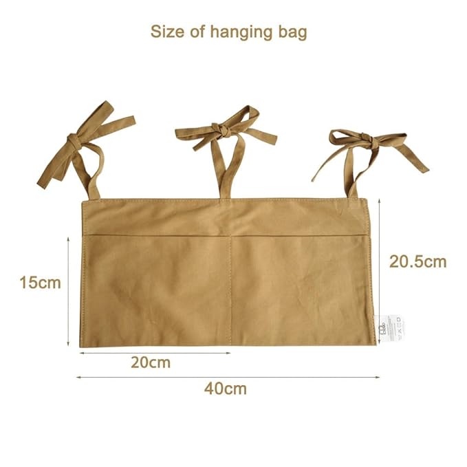 Baby Bedside Hanging Storage Bag - 2-Pocket Bedside Storage with High Capacity for Diapers & Essentials, Space-Saving Hanging Nursery Organizer 5 Colors Available (Khaki)