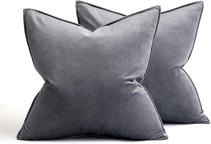 MIULEE Dark Grey Velvet Throw Pillow Covers 26x26 Soft Decorative Solid Square Euro Sham Cushion Cases Pack of 2 Modern Luxury Home Decor for Couch, Sofa, Bedroom