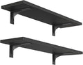 HOOBRO Floating Shelves for Wall, 15.4" Wall Mounted Shelves Set of 2, Hanging Storage Shelf with Metal Brackets, Wooden Shelf for Living Room, Bedroom, Bathroom, Black BK42BJP201G1