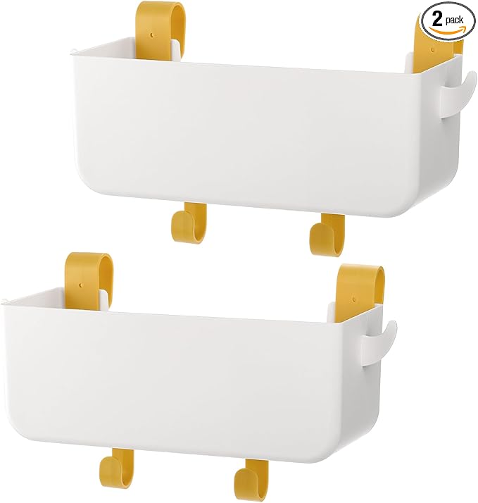 yarlung 2 Pack Bedside Organizer Hanging Caddy, Bunk Bed Shelf Plastic Storage Basket with Hooks for Dorm, Bathroom Handrail, Remote Holder, Bottles, Office Supplies