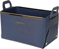 Foldable Basket Organizers and Storage,Small Storage Bin with Handles,Faux Leather Decorative Tray for Bath,Vanity,Entryway (Navy)