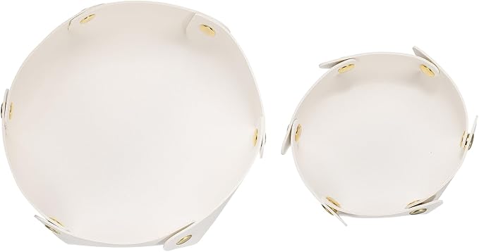 HARFINGTON 2pcs PU Leather Valet Tray Unisex Valet Tray Folding Round Catchall Tray Portable Entryway Table Tray Nightstand Bedside Desk Tray for Key Watch Coin Jewelry Dice, White