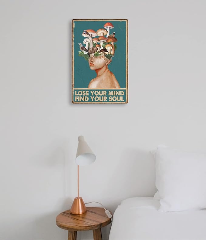 Fmcmly Mushrooms Hunter Lose Your Mind Find Your Soul Vintage Metal Tin Signs Home Bar Kitchen Hotel Office Bedroom Living Room Cafes Wall Decor 8x12 Inch