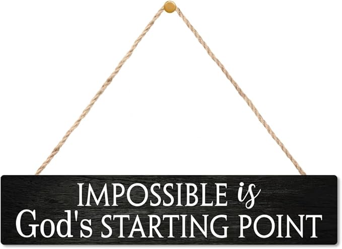 AGMDESIGN Impossible Is God's Starting Point Wood Sign, Christian Wall Art Decor for Shelf Desk Door, Inspiring Wooden Hanging Plaque for Home Church Youth Fellowship Farmhouse Bedroom Office