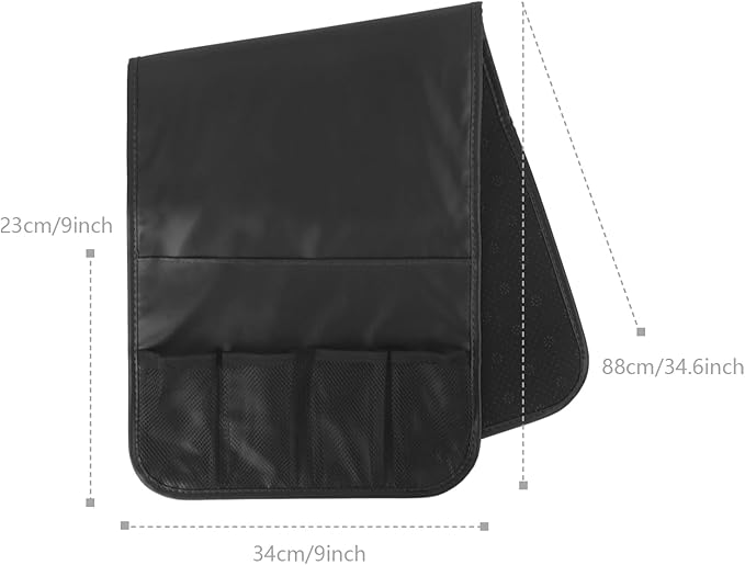 Sofa Armrest Organiser Non Slip Leather Couch Armrest Caddy Bedside Hanging Pouch Sofa Arm Tray Organizer with 5 Pockets for TV Remote Holder Magazines iPad Phone (Black, one size)