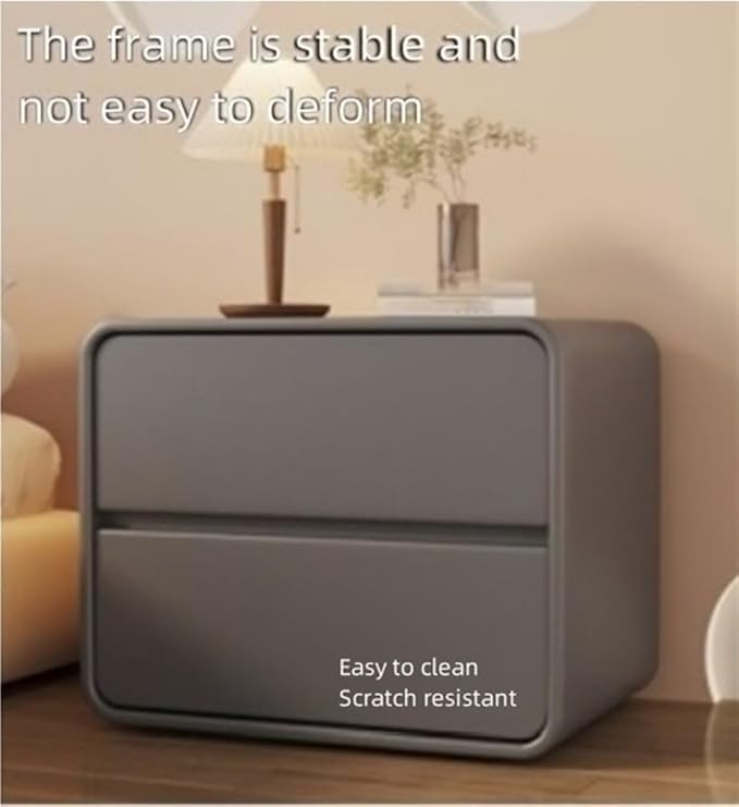 Solid Wood Nightstand, Leather Bedside Table, Simple Style Storage Cabinet, Bedside Table with Drawers, Multi-Color, 19-inch Height (Off-White)