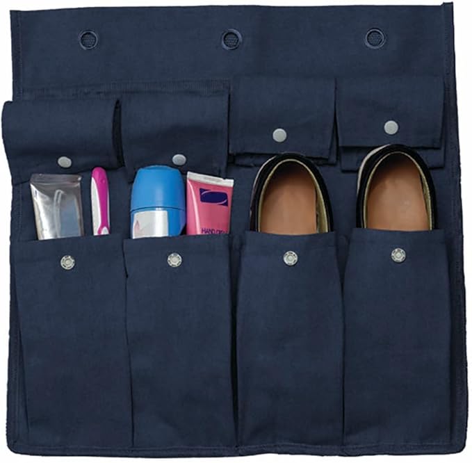 Gilbins Bedside Storage Caddy Cotton Canvas Bed Storage Pocket Bedside Organizer Hanging Bunk Organizer for Camp, College Dorm Rooms Navy