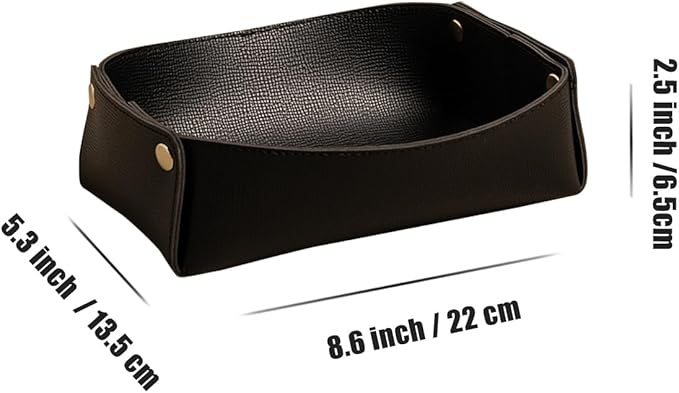 Faux Leather Valet Tray Organizer for Men,Entryway Table Storage Box for Watch Key Phone Dresser EDC Dump Jewelry, Bedside Nightstand Desk-top Catchall Tray,Black