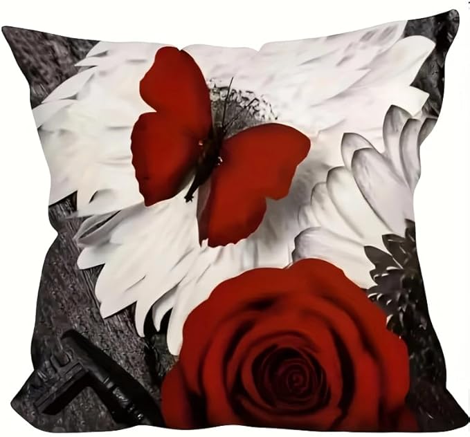 4pcs Romantic Red Rose Decorative Throw Pillow Case - Perfect for Valentine's Day, Home, Bedroom, Living Room More!Single-sidedPrinting Without Insert, Short Plush Material，Pillow Covers 18x18