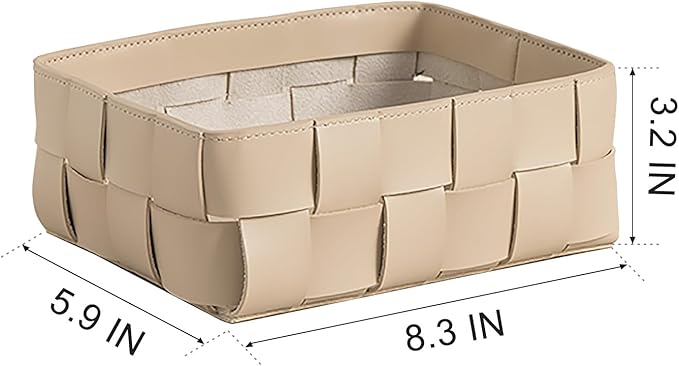 Nordic Style Leather Storage Basket for Decorative Home,Jewerly Accessories Catchall Items Cosmetic Storage Box for Tabletop Entryway Livingroom Bedroom Nightstand,Ivory