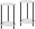 MOOACE End Tables Set of 2, Small Side Table, 2-Tier Nightstand with Storage Shelves, Round Sofa Bedside Table Coffee Desk for Living Room, Bedroom, Bathroom, Office, White