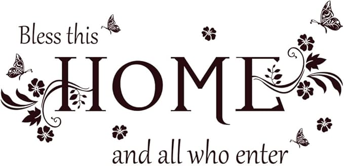 Wall Decals Wall Decor Sticker Quote Bless This Home and All who Enter Removable Mural Wall Stickers for Living Room Dining Room Bedroom Entryway Family Home Decoration (Brown)