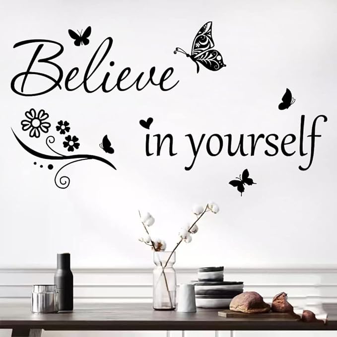 Inspirational Wall Decal Believe in Yourself Decal Wall Quote Stickers PVC Wall Sticker Motivational Quote Saying Peel and Stick Art Positive Word Sayings Message Home Office Decor