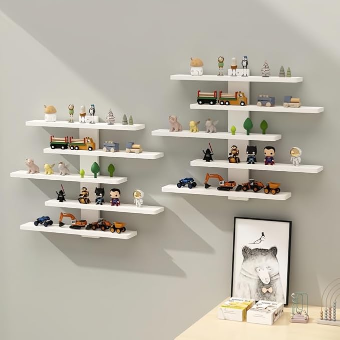 5-Tier Floating Wall Mounted Shelves, Wall Display Storage Shelf for Anime Figurines, Dolls, Plants & Statues, Decorative Organizer for Bedroom, Living Room, Study, Kids Room(White)