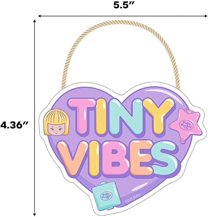 Mattel Polly Pocket Tiny Vibes Hanging Wood Wall Decor - Fun Polly Pocket Sign for Bedroom or Playroom