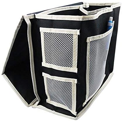 Oxford Bed Pockets Portable Remote Control Bedside Storage Caddy Hanging Organizer Bag with 6 Pockets Bed Sofa Organizer for Magazine Tissue Phone Black