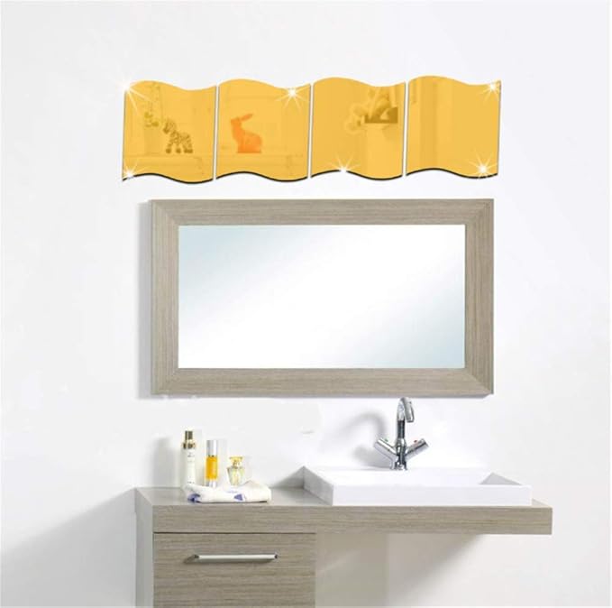 12PCS Wavy Mirror Wall Stickers, Full Length 3D Art DIY Home Decorative Acrylic Sheet Plastic Tiles for Living Room Bedroom Sofa TV Setting Wall Decoration Decor