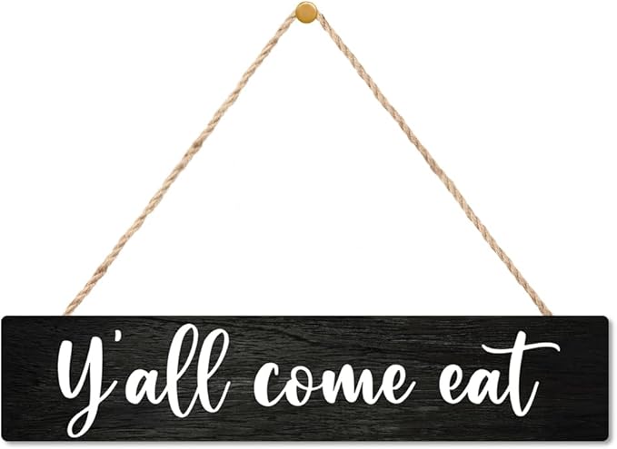 AGMDESIGN Y'all Come Eat Wood Sign, Rustic Kitchen Dining Room Wall Decor for Shelf Desk Door, Farmhouse Living Room Cafe Bar Restaurant Hanging Wooden Plaque, New Home Gifts for Friends Coworkers