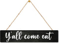 AGMDESIGN Y'all Come Eat Wood Sign, Rustic Kitchen Dining Room Wall Decor for Shelf Desk Door, Farmhouse Living Room Cafe Bar Restaurant Hanging Wooden Plaque, New Home Gifts for Friends Coworkers
