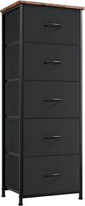 Somdot Tall Dresser for Bedroom, Chest of Drawers Storage Organizer, Non-Woven Fabric Drawers, Closet Bedside Living Room Entryway Hallway, 11.8"D x 16.5"W x 45.1"H (5 Drawers) Black Rustic Brown, 1