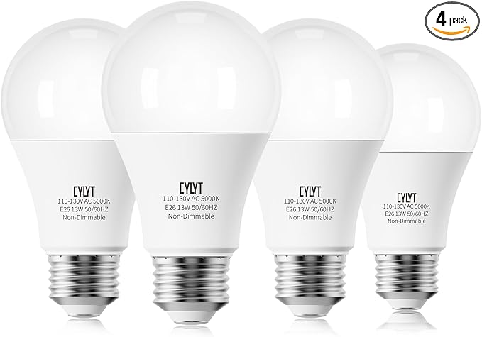 100W Equivalent Bright LED Light Bulbs, Daylight White 5000K A19 Lightbulbs, Focos LED para Casa, for Kitchen Bedroom Indoor, 1500 Lumens, E26 Standard Base, 4-Pack, Non-Dimmable
